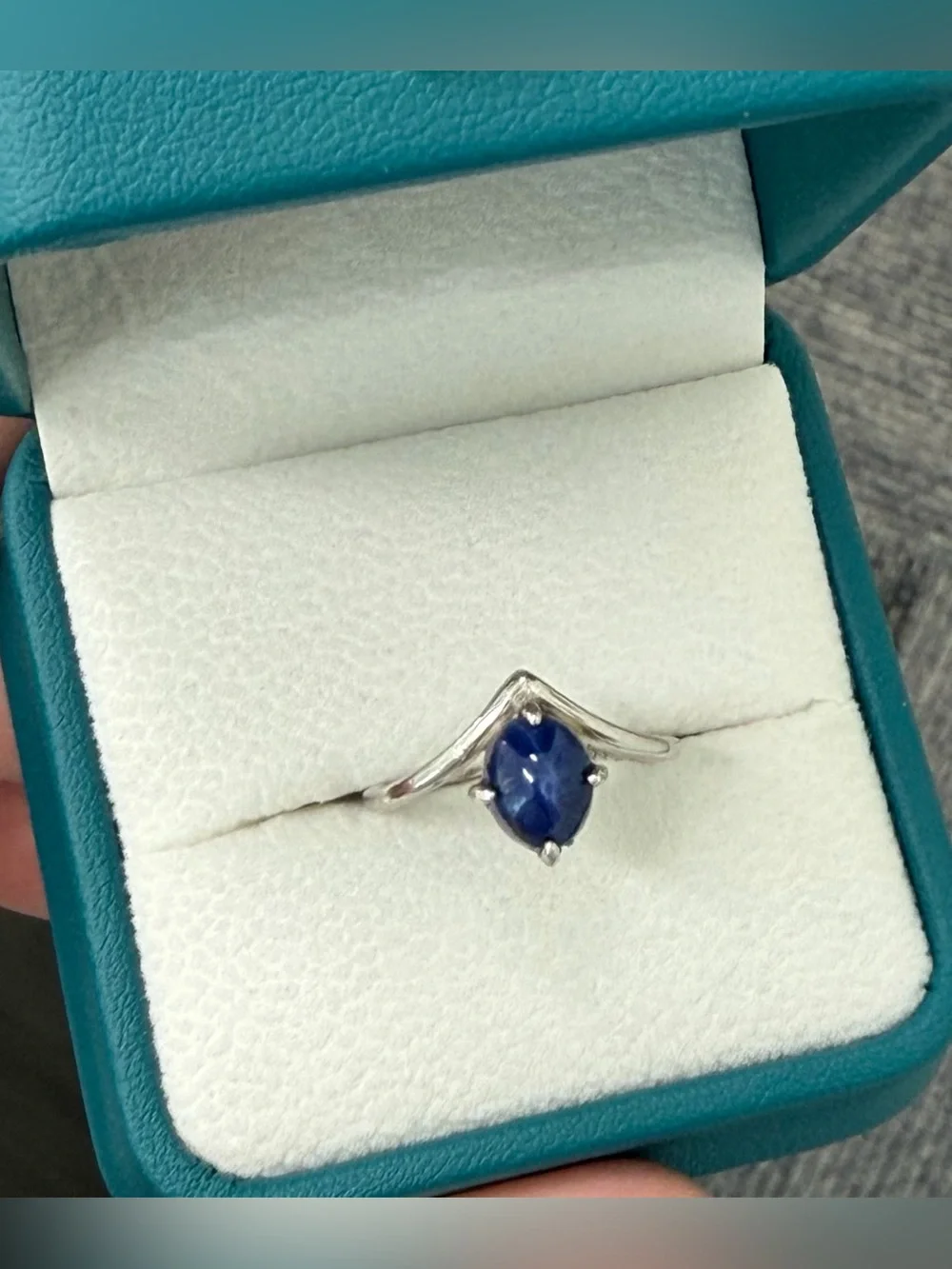 Stunning 1.79CT Natural Blue Star Sapphire Chevron Ring 925 Sterling Silver Sz 6
